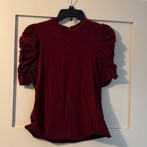 Women's Burgundy Puff Sleeve Top